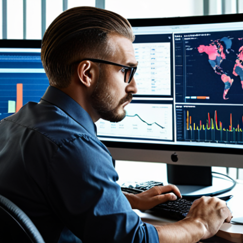 **

*   **Prompt:** A security analyst working at their desk in a modern office, monitoring a SIEM dashboard displaying real-time security alerts and data visualizations. Focus on the intensity and focus in their face as they react to a critical alert.

**